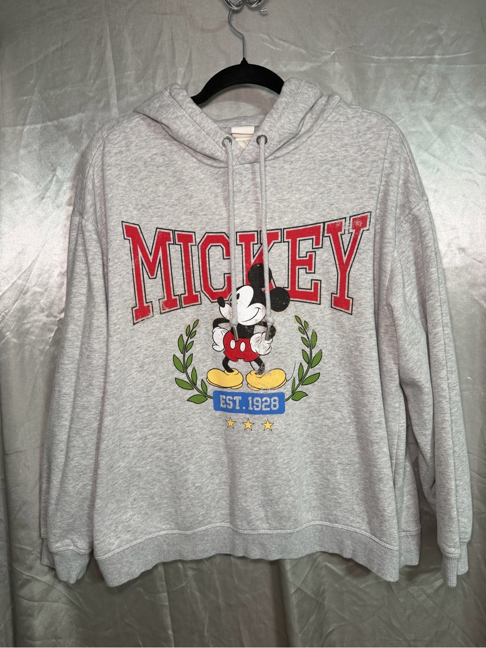 Disney X H&M Mickey Mouse Hoodie Womens Grey Pullover Size Large